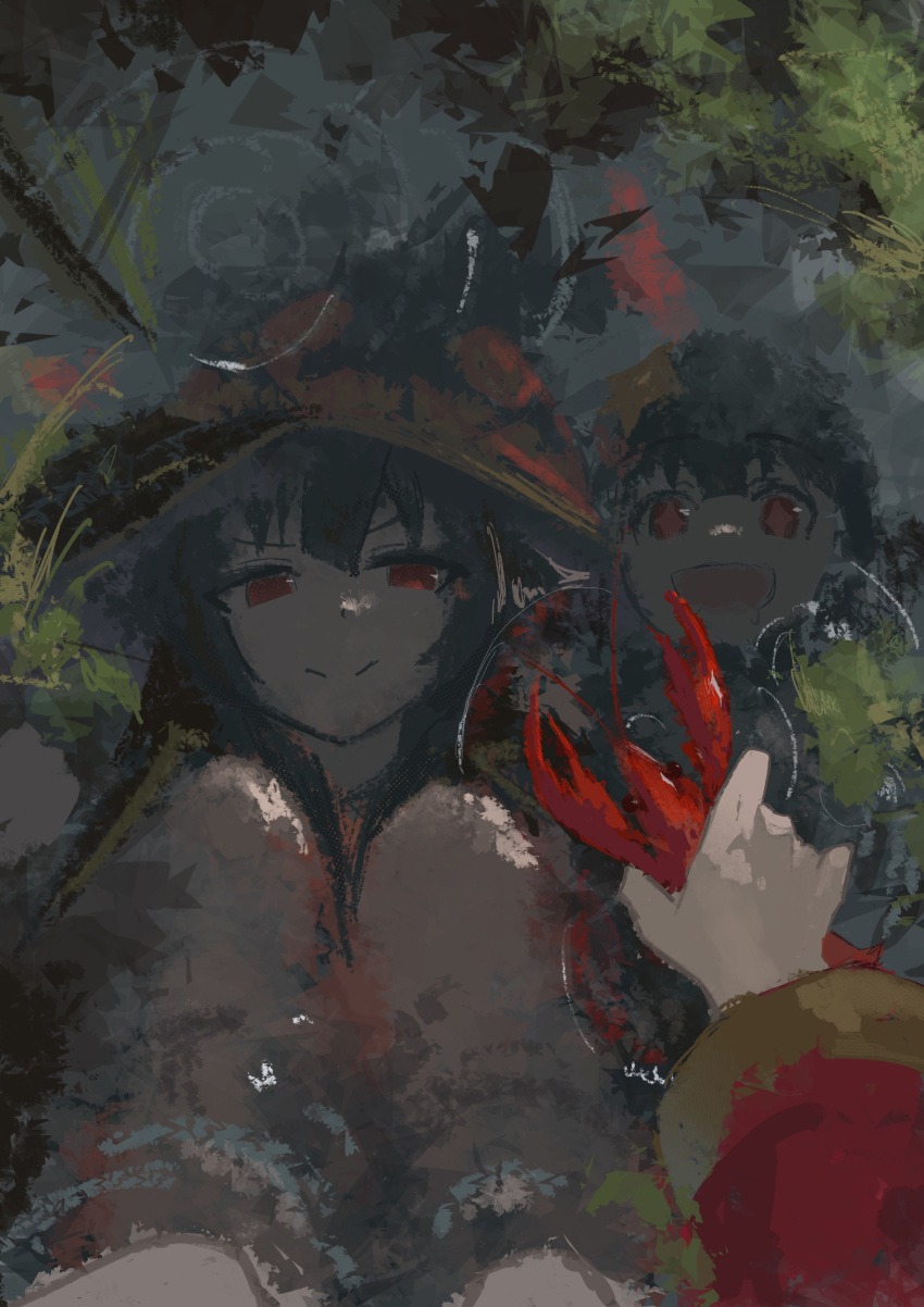 2girls, absurdres, closed_mouth, commentary, dress, hat, highres, komekko