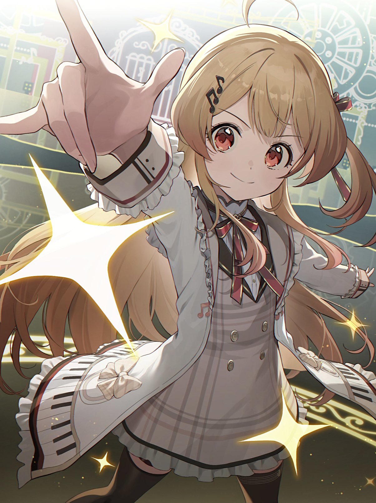 1girl, ahoge, blonde_hair, brown_dress, brown_sailor_collar, dress, frilled_jacket, frilled_sailor_collar