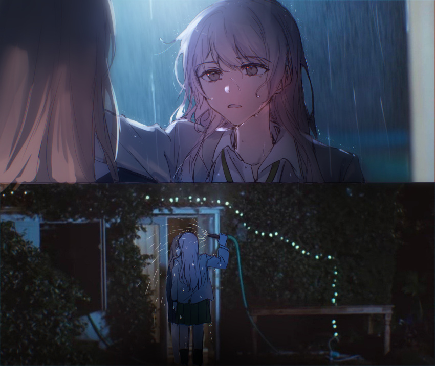 2girls, bang_dream!, bang_dream!_it's_mygo!!!!!, brown_hair, carried_away, chihaya_anon, chinese_commentary, collared_shirt