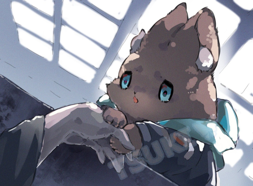 amiya_(arknights), animal_ear_fluff, animalization, arknights, artist_name, blue_eyes, commentary_request, doctor_(arknights), rabbit, scene_reference, tsukihana_l, watermark