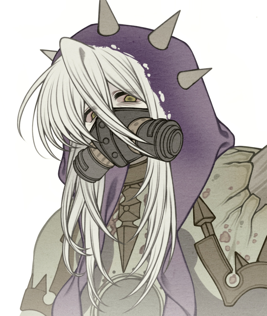 1boy, chinese_commentary, closed_mouth, colored_sclera, commentary_request, gas_mask, hair_between_eyes, highres
