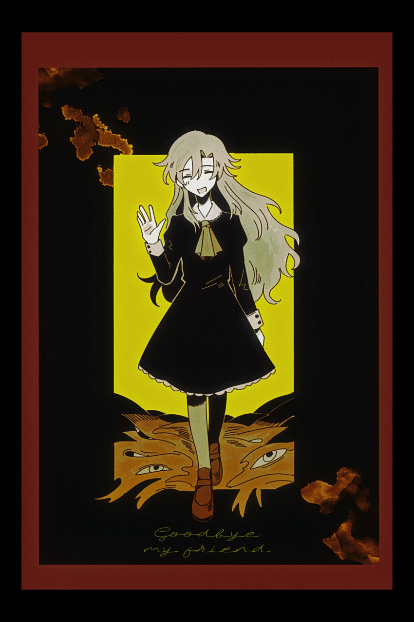 1girl, absurdres, ascot, chinese_commentary, closed_eyes, commentary_request, disembodied_eye, dress