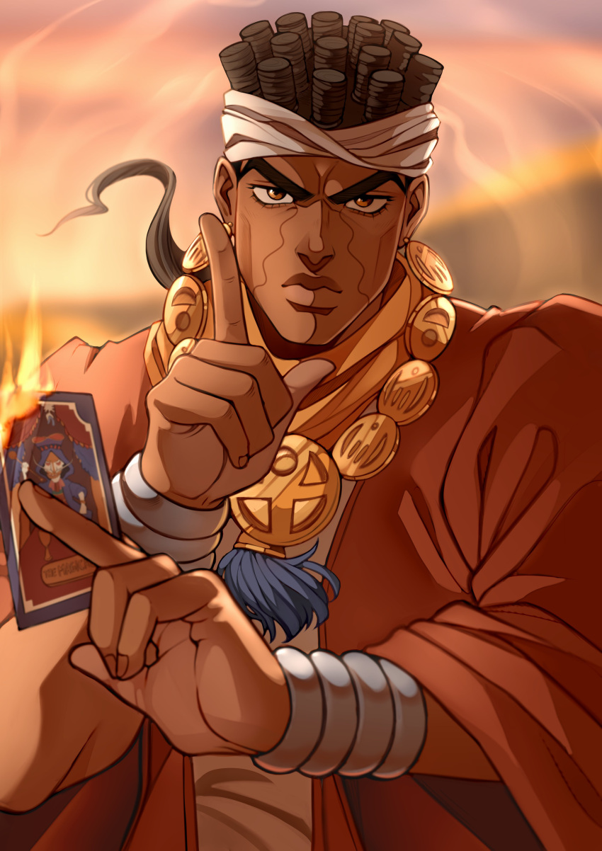 1boy, absurdres, black_hair, brown_eyes, brown_hair, card, dark-skinned_male, dark_skin