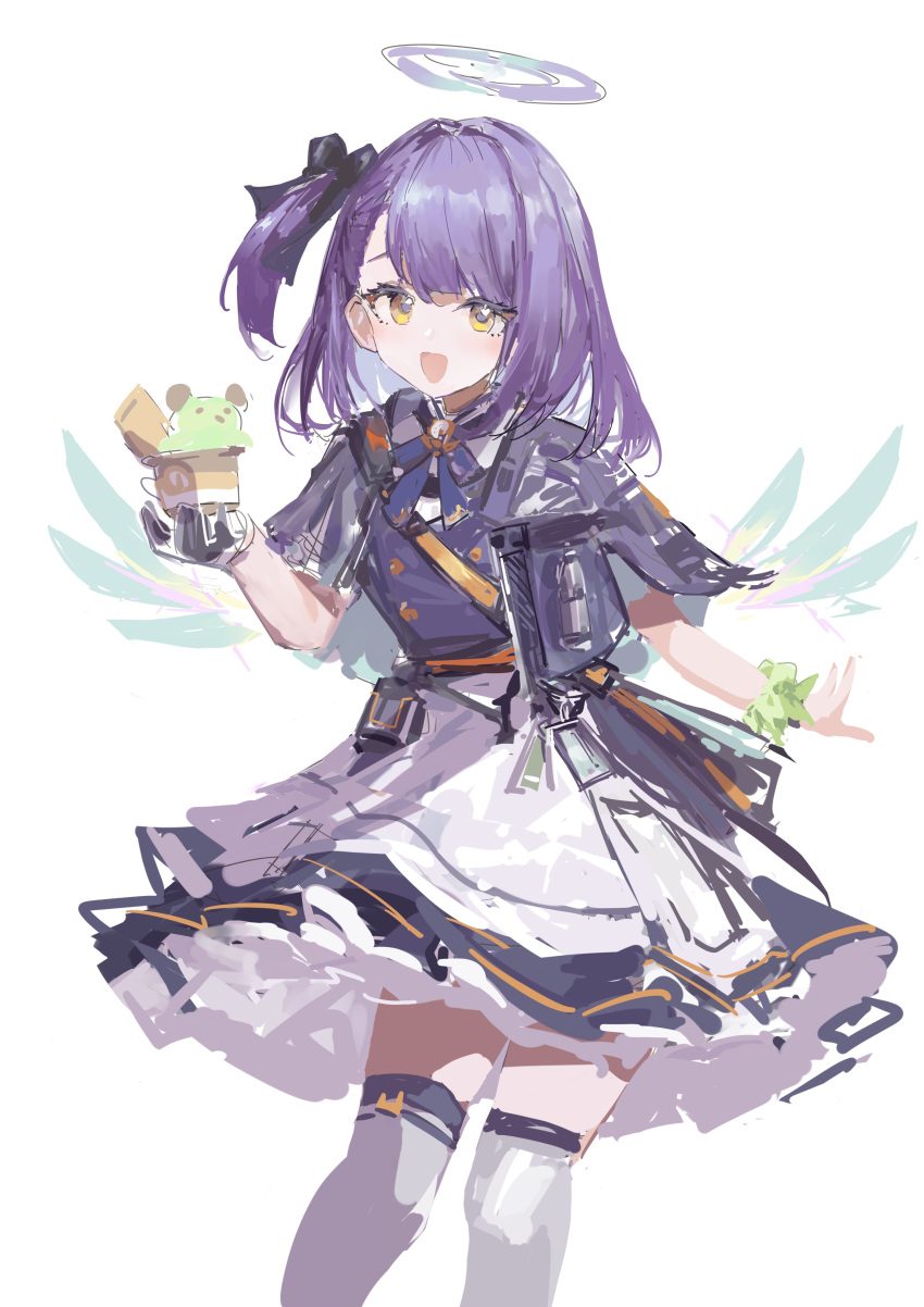 1girl, absurdres, arknights, bag, capelet, detached_wings, dress, energy_wings