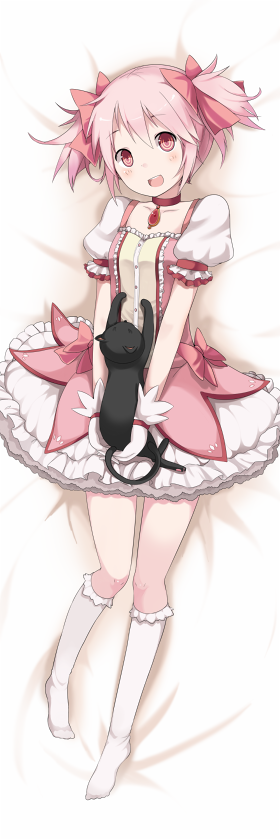 ami_(mahou_shoujo_madoka_magica), amy_(madoka_magica), black_cat, black_cat_(animal), blush, brown_eye, bubble_skirt, cat