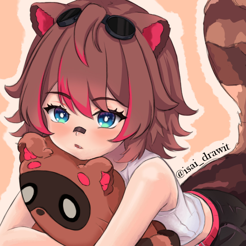 1girl, animal_ears, bandaid, bandaid_on_face, bandaid_on_nose, bare_arms, black_bandaid, black_shorts