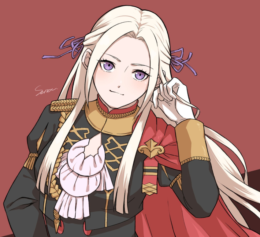 1girl, aimermermer, cape, edelgard_von_hresvelg, fire_emblem, fire_emblem:_three_houses, garreg_mach_monastery_uniform, hair_ribbon