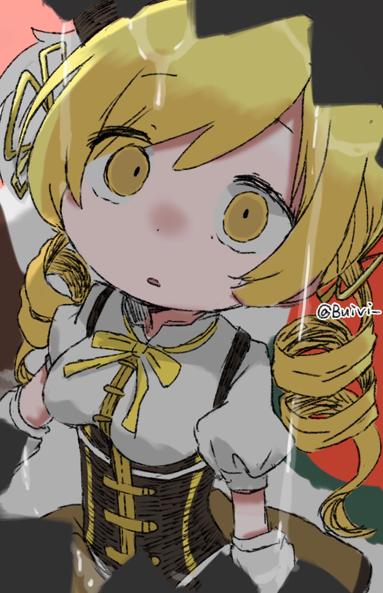 1girl, blonde_hair, buivi, corset, drill_hair, highres, looking_at_viewer, magical_girl