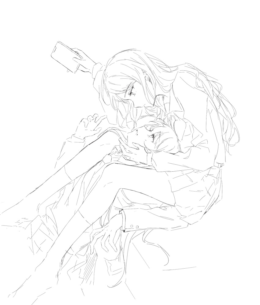2girls, bang_dream!, bang_dream!_it's_mygo!!!!!, between_legs, blush, cellphone, chihaya_anon, chinese_commentary