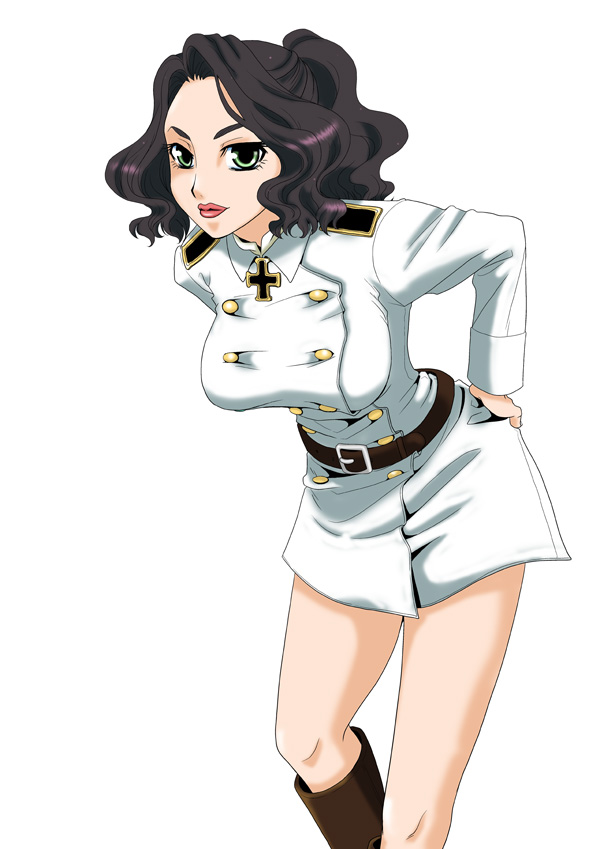 black_hair, breasts, genderswap, green_eyes, hands_on_hips, hanging_breasts, hermann_wilhelm_goring, huge_breasts