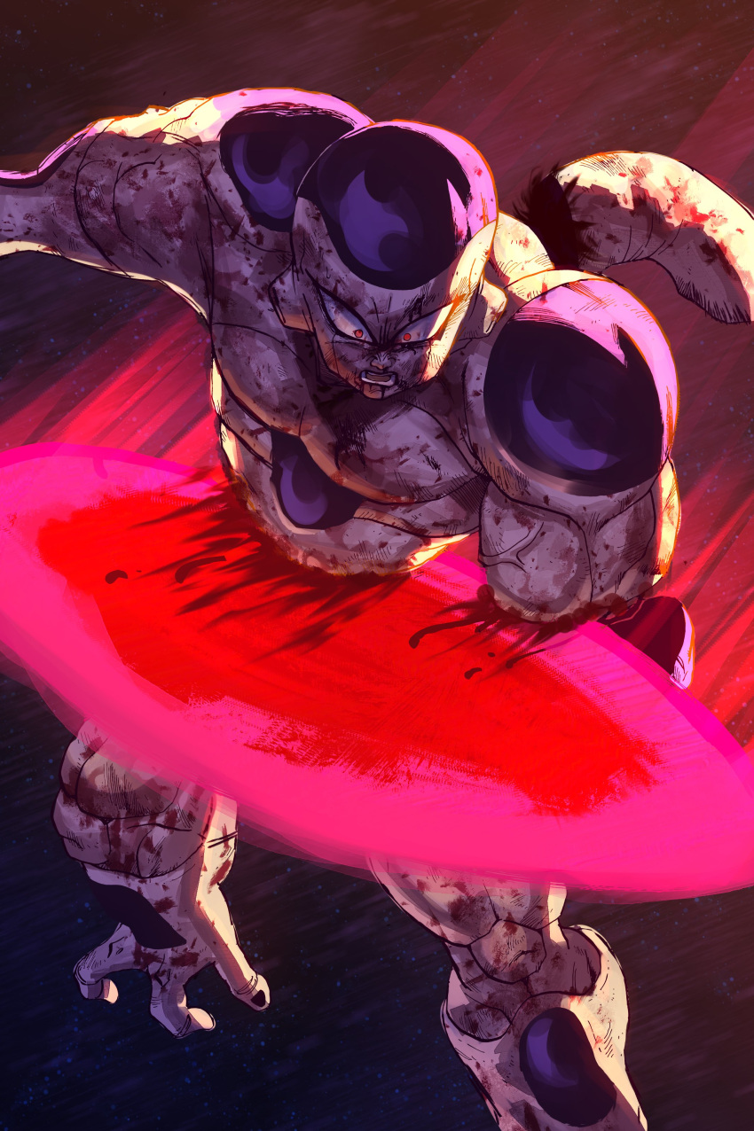 1boy, absurdres, bisected, blood, chest_jewel, colored_skin, dragon_ball, dragon_ball_z