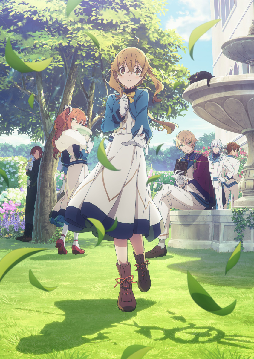 2girls, 4boys, absurdres, ahoge, blonde_hair, boots, brown_eyes, brown_hair