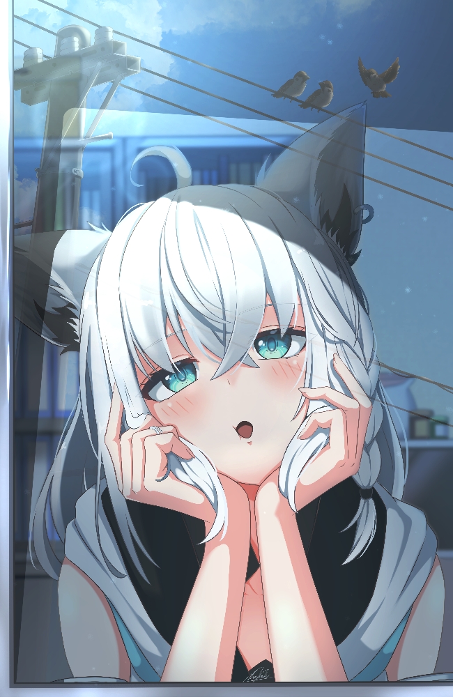 1girl, ahoge, animal_ear_fluff, animal_ears, benjamin_1kt, blush, braid, commentary_request