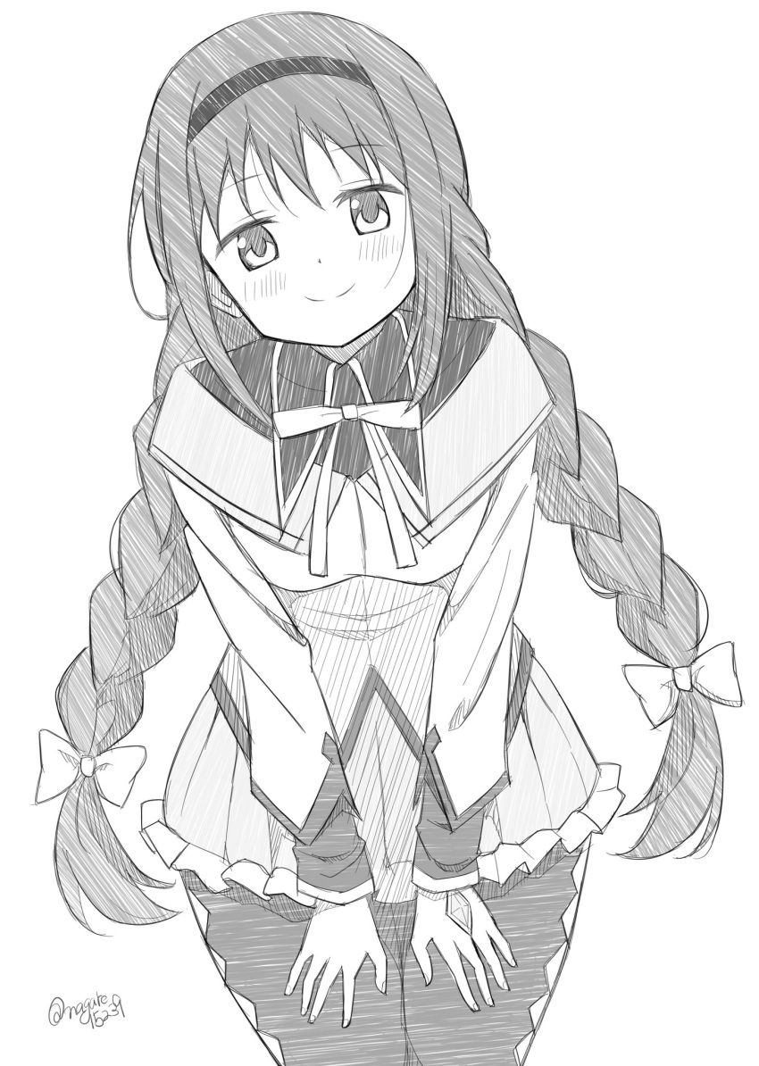 1girl, akemi_homura, akemi_homura_(magical_girl), argyle_clothes, argyle_pantyhose, argyle_thighhighs, black_hair, blush