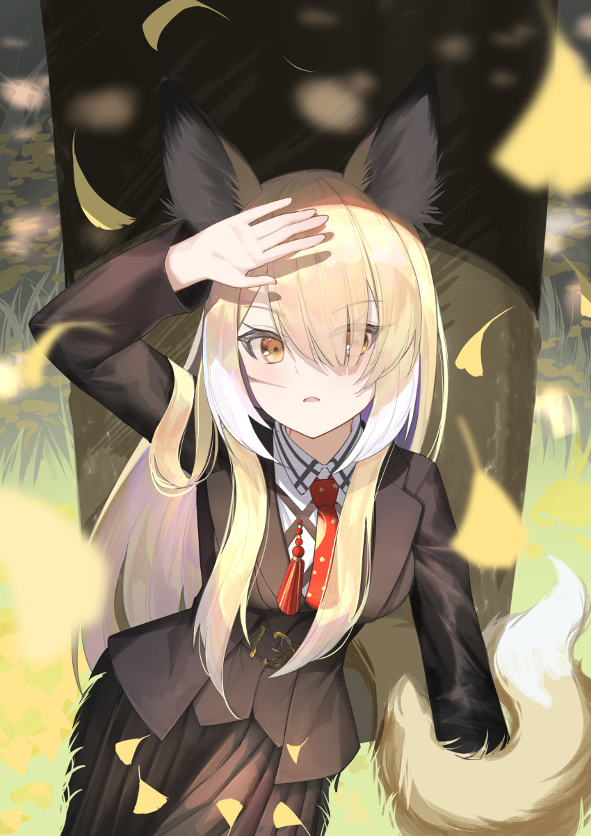 1girl, absurdres, animal_ear_fluff, animal_ears, arknights, arm_up, black_jacket, blazer