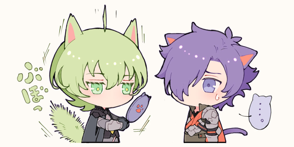 ..., 2boys, animal_ears, cat_ears, cat_tail, colored_speech_bubble, eyelashes, fire_emblem