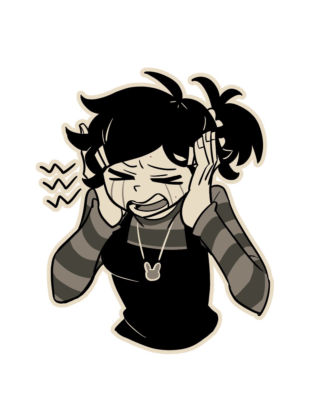 1girl, aged_down, ashley_graves, basilcopperhand, black_hair, closed_eyes, crying, grey_shirt
