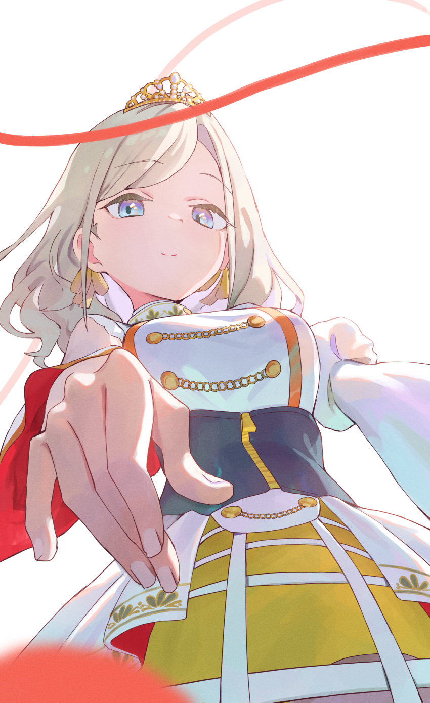 1girl, absurdres, blue_eyes, breasts, buttons, ceras_yanagida_lilienfeld, closed_mouth, clothing_cutout