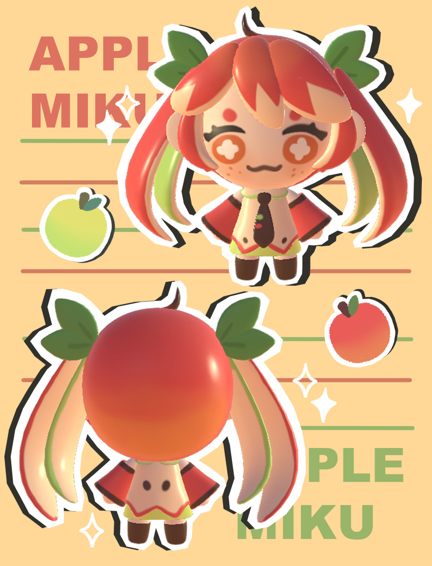 3d, :3, absurdres, adapted_costume, alternate_costume, alternate_hair_color, apple, chibi
