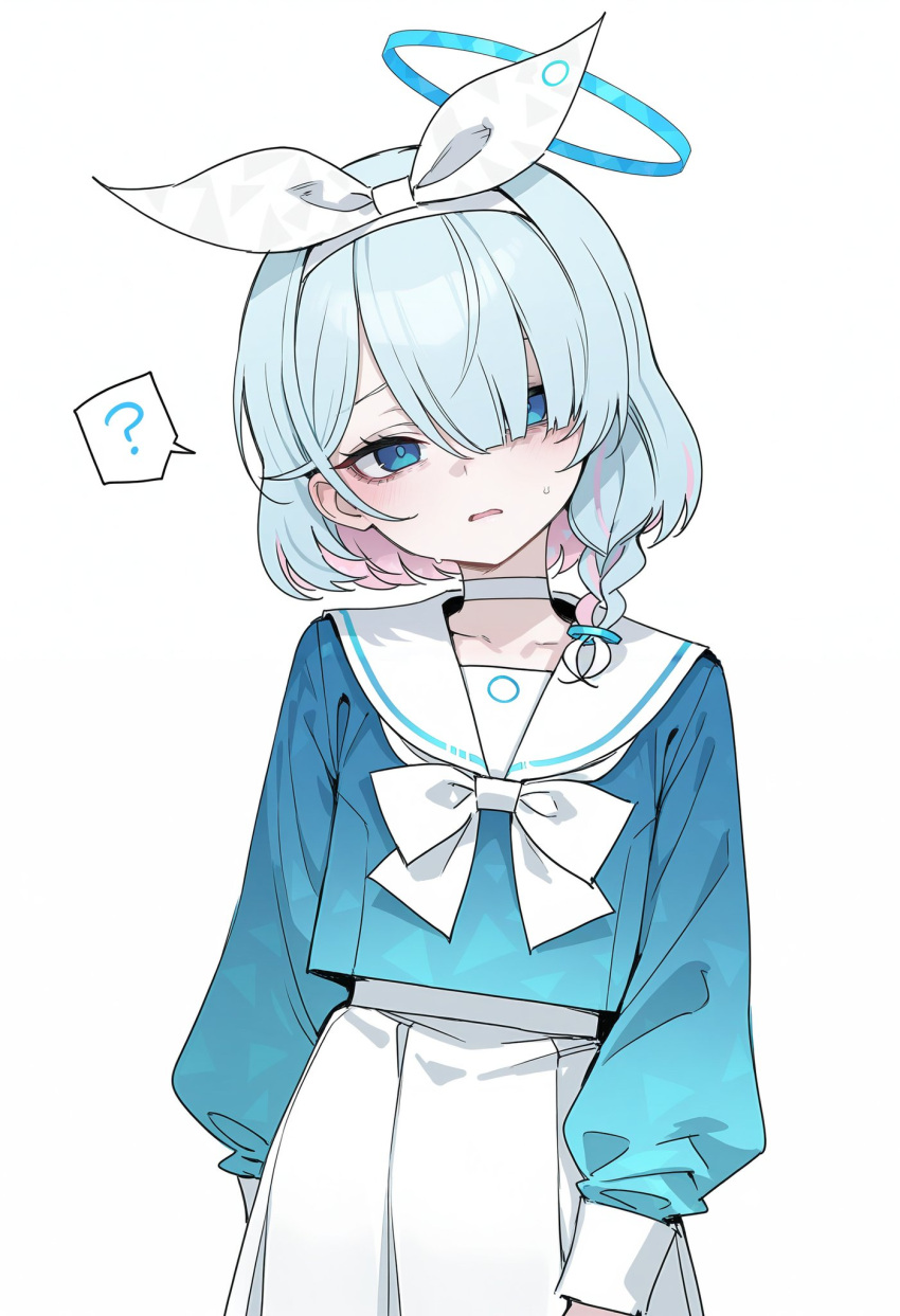 arona_(blue_archive), blue_hair, blue_halo, collared_shirt, dress, fujiwarahima, hair_ornament, halo