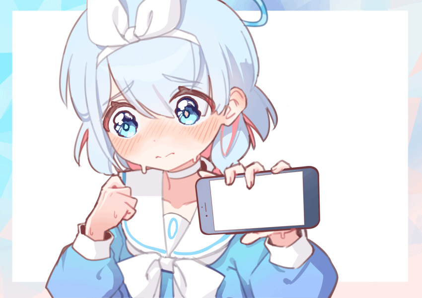 1girl, animated, animated_gif, arona_(blue_archive), blue_archive, blue_eyes, blue_hair, blue_halo