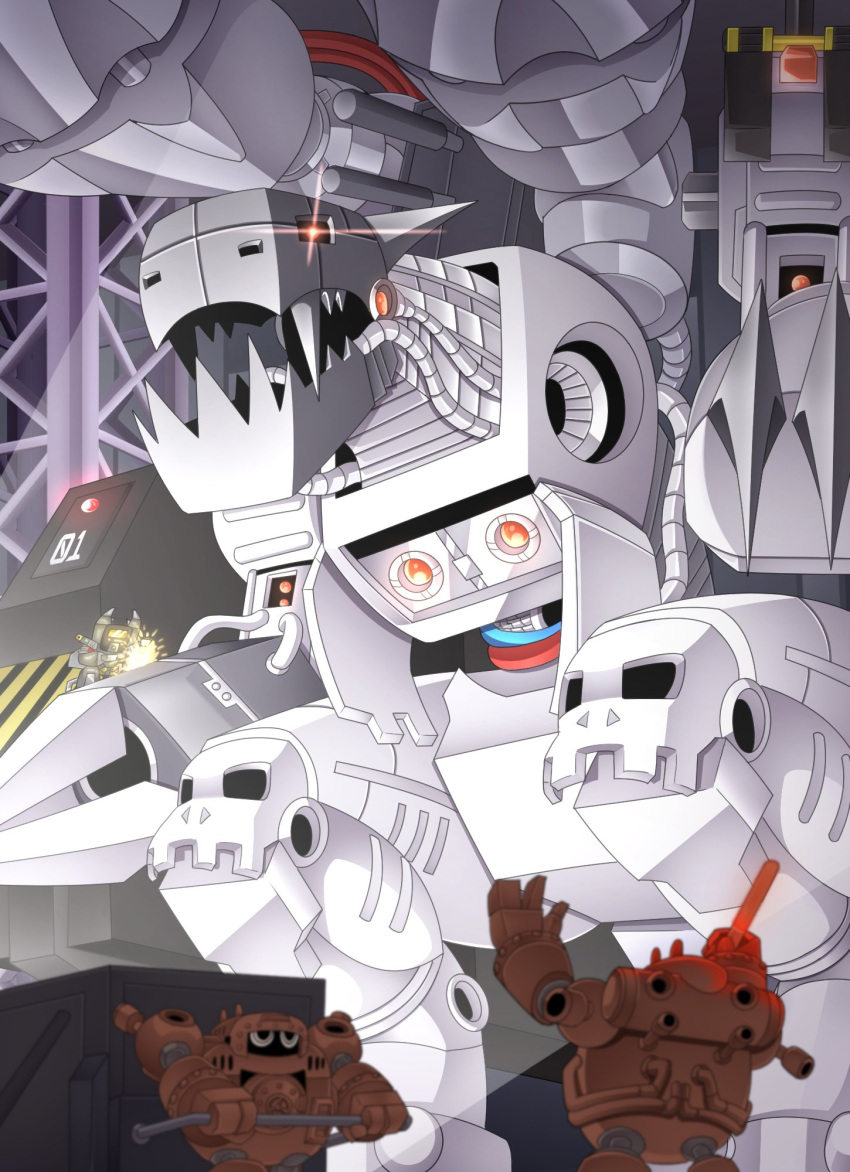 claw_(weapon), digimon, digimon_(creature), glowing, glowing_eyes, guardromon, highres, kokuwamon, mugendramon, musya55817292, non-humanoid_robot, red_eyes, robot, robot_dragon, shoulder_cannon, solo_focus, weapon