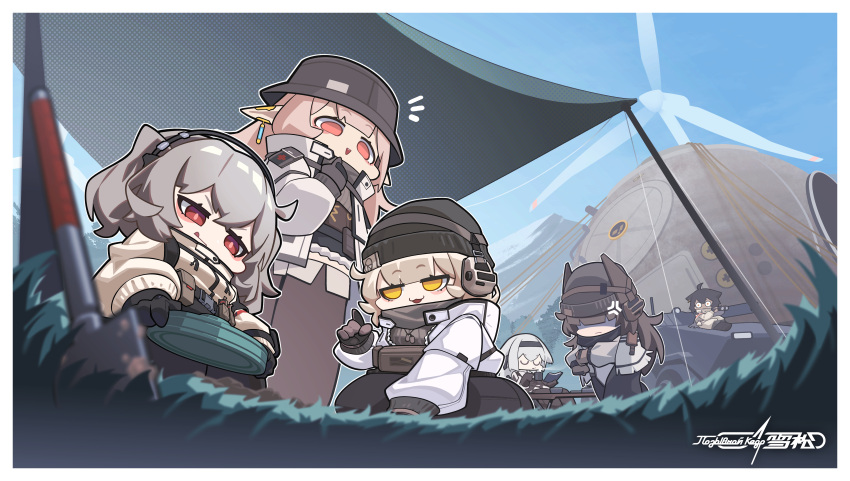 6+girls, :3, :p, absurdres, anger_vein, armored_personnel_carrier, armored_vehicle, beanie