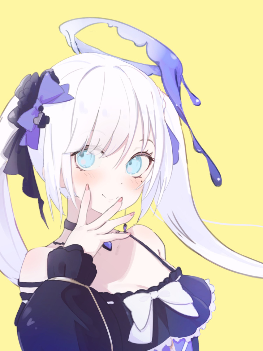 1girl, blue_eyes, hair_ornament, highres, long_hair, long_sleeves, looking_at_viewer, re:act
