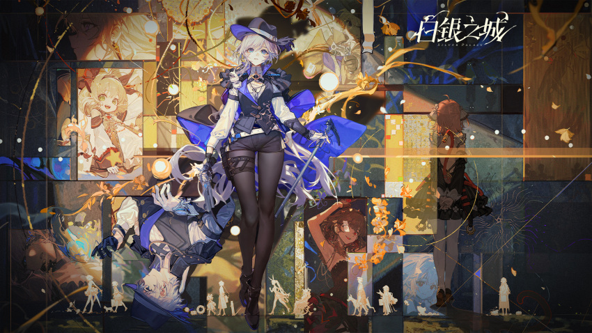1boy, 2girls, alf_(silver_palace), ankle_boots, arms_behind_back, asymmetrical_dual_wielding, asymmetrical_gloves, belt