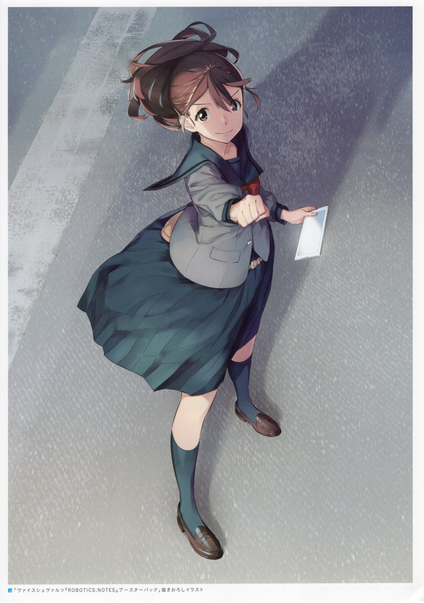 1girl, absurdres, belt, belt_pouch, blazer, bow, brown_hair, brown_shoes