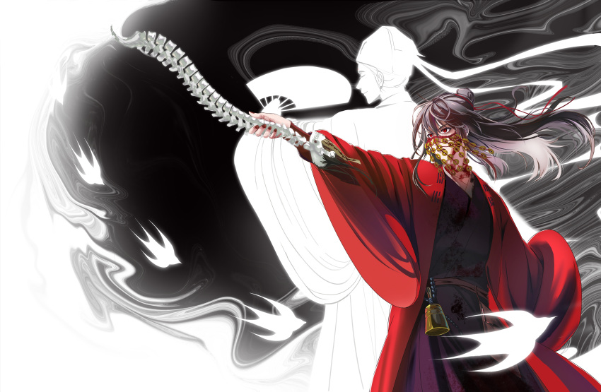 2boys, absurdres, back-to-back, bags_under_eyes, bell, bird, black_hair, black_hanfu