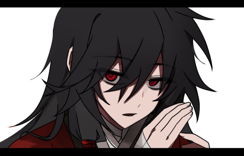 1boy, 3305114589, bags_under_eyes, bandaged_hand, bandaged_neck, bandages, black_hair, chinese_clothes