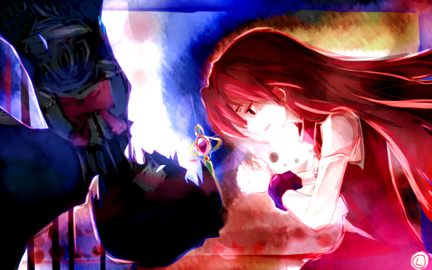 alternate_hairstyle, bare_shoulders, detached_sleeves, futatsuki_eru, hair_over_eyes, highres, long_hair, mahou_shoujo_madoka_magica