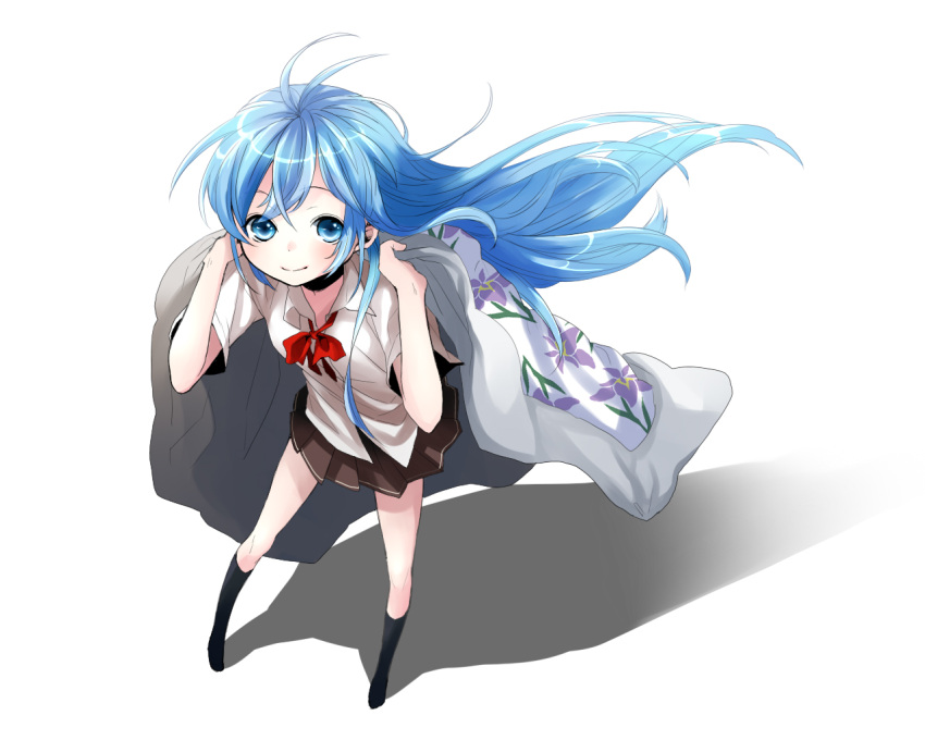 blue_eyes, blue_hair, denpa_onna_to_seishun_otoko, futon, kodama_(whimsicalgirl), long_hair, school_uniform, touwa_erio, very_long_hair