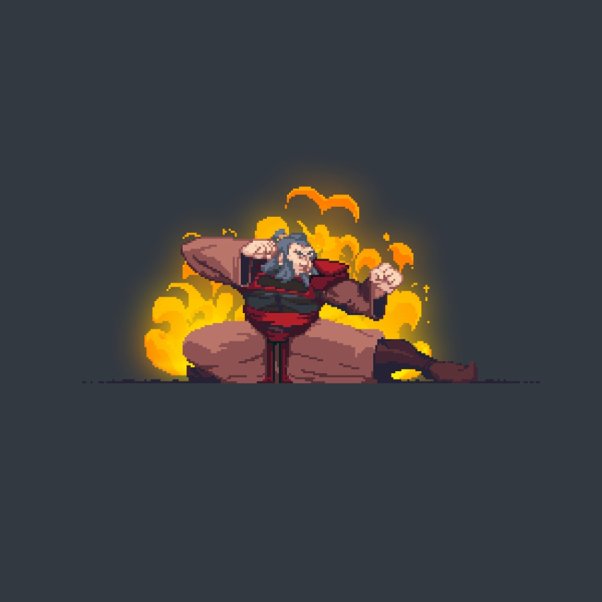 1boy, absurdres, aseprite_(medium), avatar:_the_last_airbender, avatar_legends, boots, chinese_clothes, fire