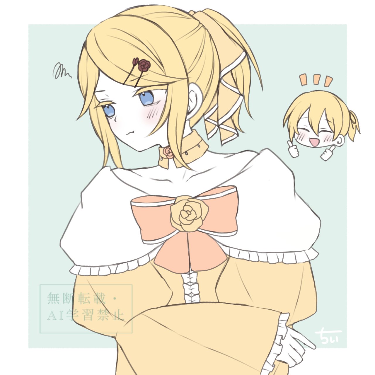 :t, aku_no_musume_(vocaloid), allen_avadonia, averting_eyes, bare_shoulders, blonde_hair, blue_eyes, blush