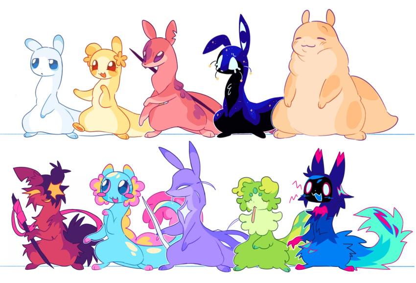 :<, :3, artificer_(rain_world), axolotl_ears, axolotl_tail, black_fur, blue_eyes, blue_fur