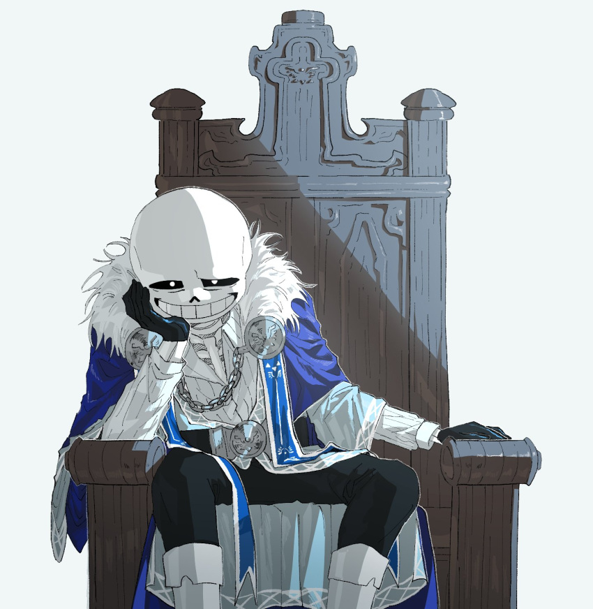 1boy, alternate_costume, black_pants, blue_cape, cape, grin, highres, lina_gtk