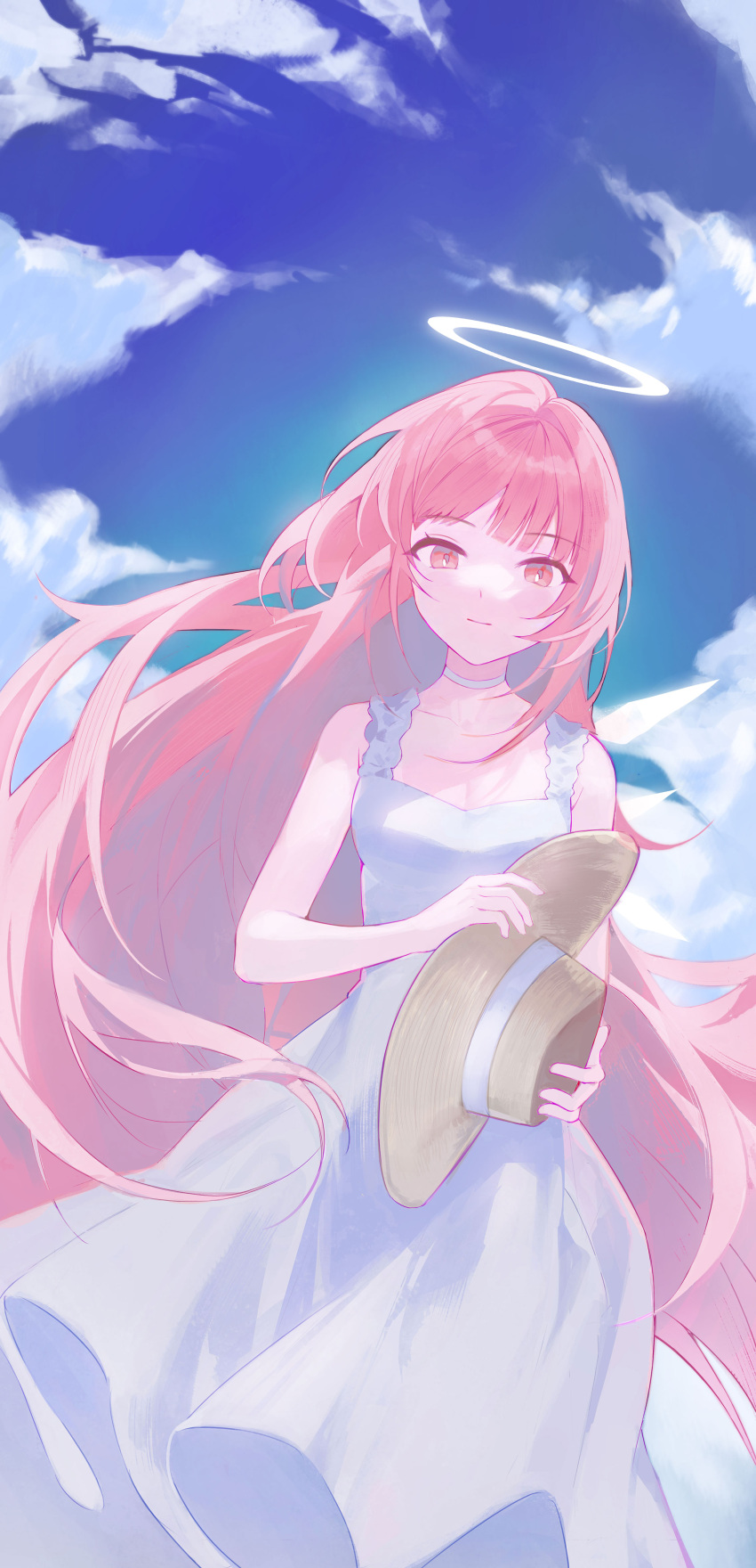 1girl, absurdres, alternate_costume, arknights, blue_sky, breasts, choker, clouds