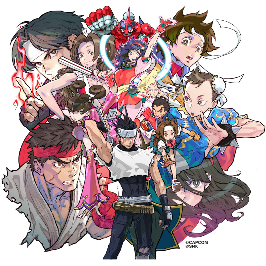 6+boys, 6+girls, :d, :o, asamiya_athena, black_gloves, black_hair, bracelet