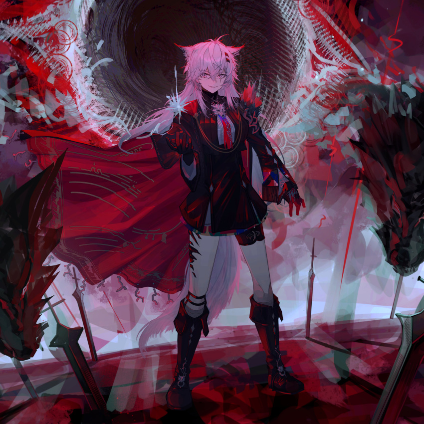1girl, absurdres, animal_ears, arknights, black_boots, black_gloves, black_hole, black_jacket