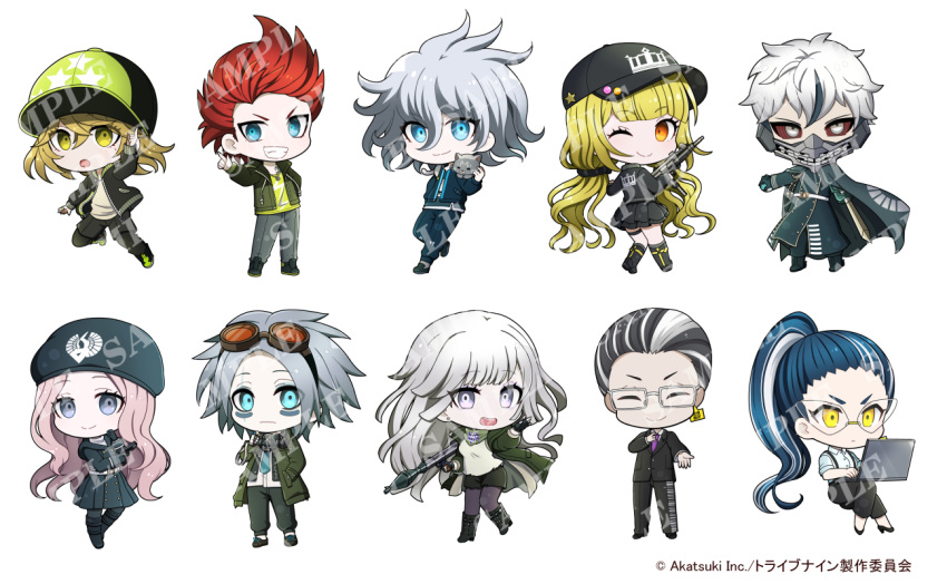 4girls, 6+boys, :d, :o, ^_^, arisugawa_saori, baseball_cap, beret