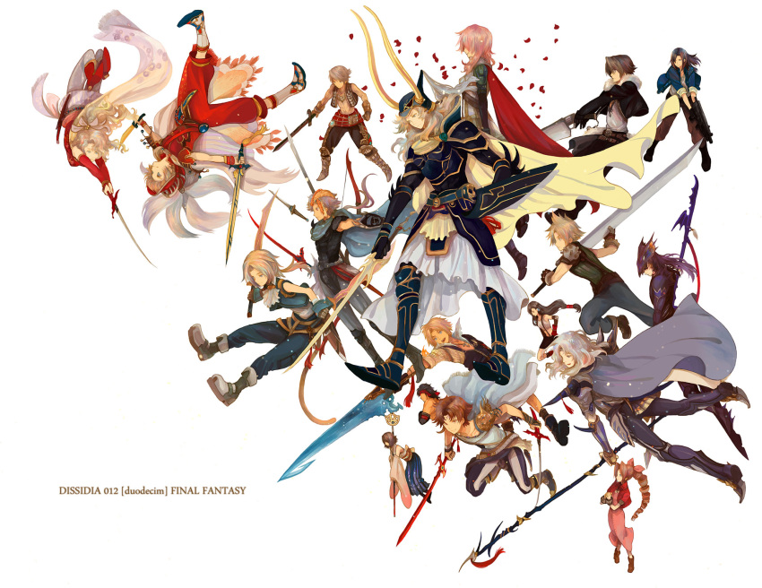 6+boys, aerith_gainsborough, armor, bartz_klauser, belt, black_hair, blonde_hair, bolero