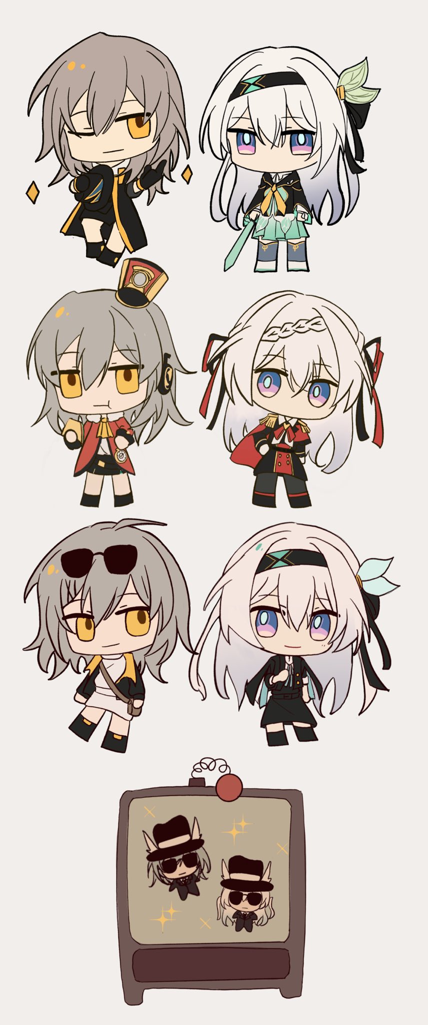 2girls, alternate_costume, beibc_eee, black_jacket, firefly_(honkai:_star_rail), grey_hair, highres, holding