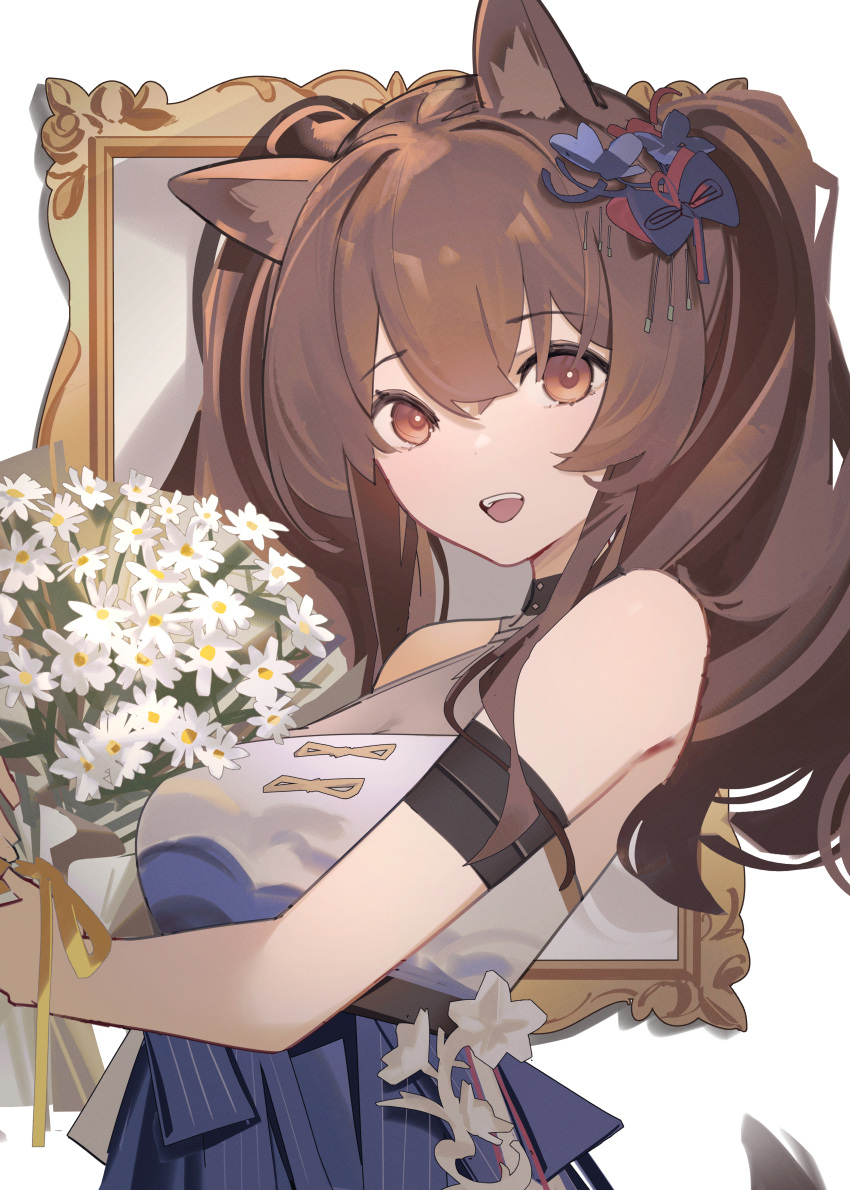 1girl, absurdres, ambience_synesthesia, angelina_(ambience_synesthesia_2025)_(arknights), angelina_(arknights), animal_ears, arknights, blue_dress