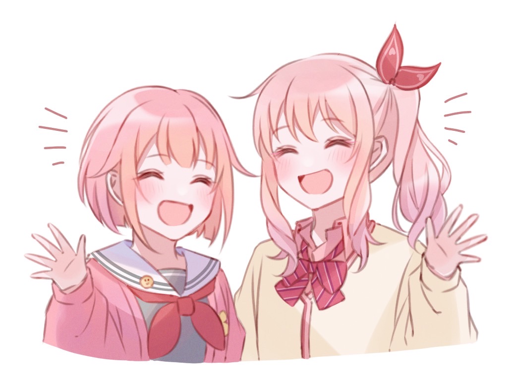 1girl, 1other, :d, ^_^, akiyama_mizuki, blush, bob_cut, bow