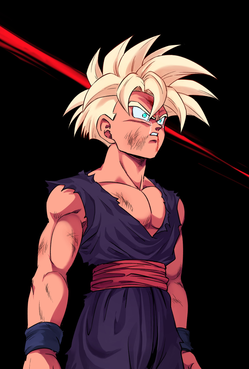 1boy, absurdres, aqua_eyes, black_background, blonde_hair, blood, blood_from_mouth, boriroba