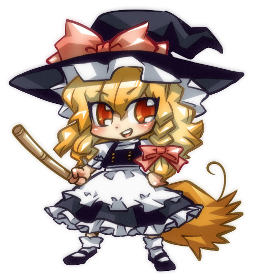 blonde_hair, brown_eyes, chibi, fujimaru_ao, hat, kirisame_marisa, solo, star, touhou, witch, witch_hat