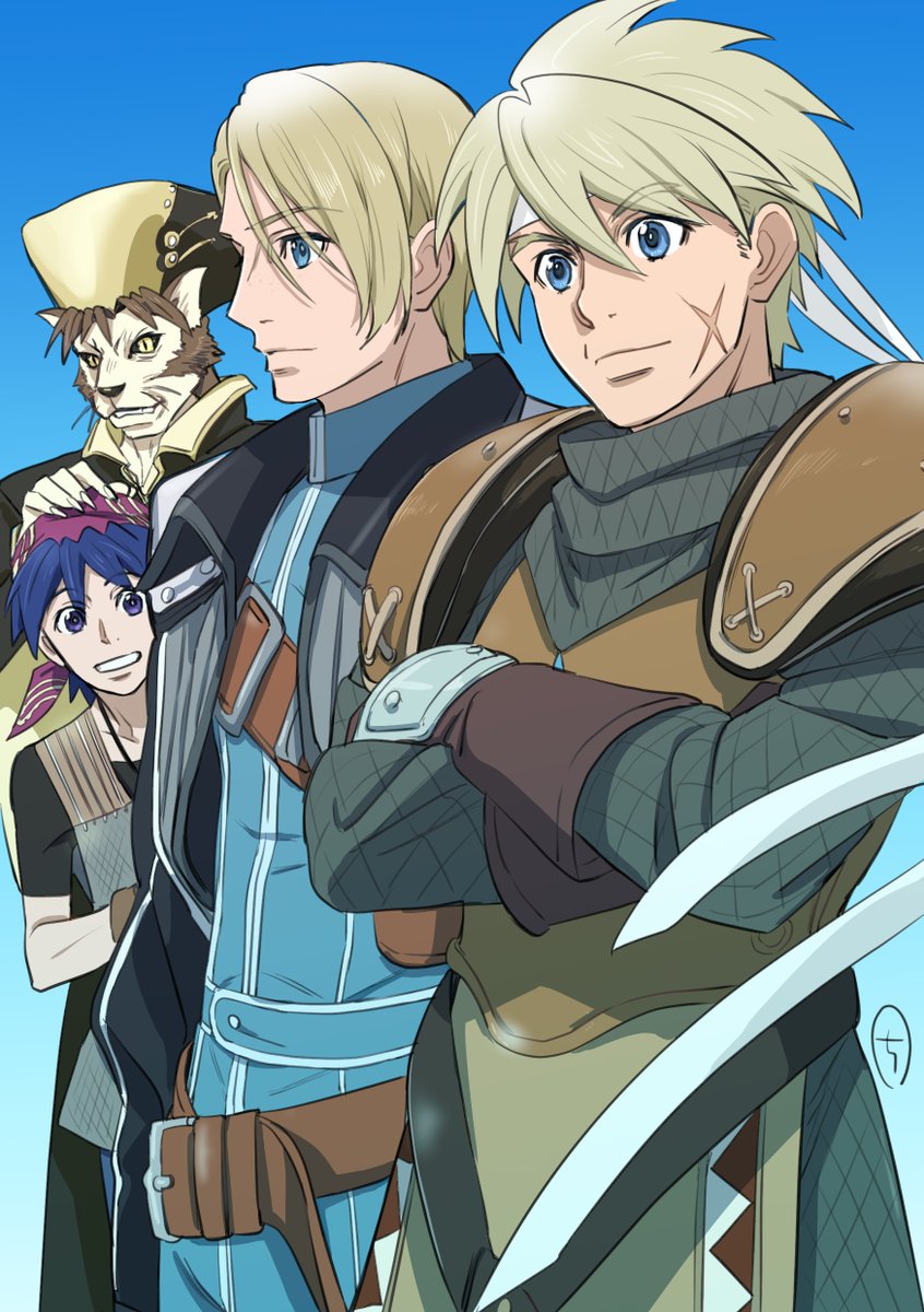 4boys, armor, bandana, belt, chrono_cross, closed_mouth, cross_scar, glenn_(chrono_cross)