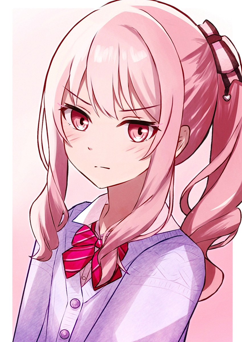 1other, akiyama_mizuki, bow, bowtie, cardigan, collared_shirt, commentary_request, hair_bow